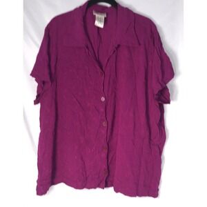 Kathie Lee Woman Fuchsia Crepe Patterned Button-Up‎ Blouse in Size 26W/28W
